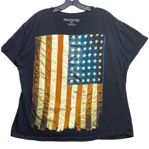 Ring of Fire Shirt Mens Extra Large Grunge Distressed American Flag Streetwear